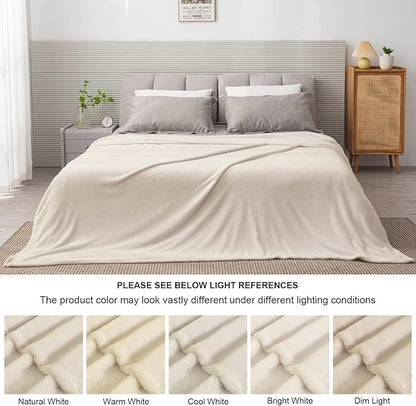 BEDELITE Fleece Blankets Queen Size Beige Throw Blankets for Bed, Luxury Plush Cozy Fuzzy Blanket 90x90 inches, Super Soft Warm Lightweight Throw Blanket All Seasons Suitable