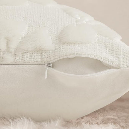 decorUhome Cream White Bow Pillow Covers Set of 2 Coquette Aesthetic Cute Preppy Plush Faux Pillowcases for Girly Bedroom or Couch 20x20 Inch