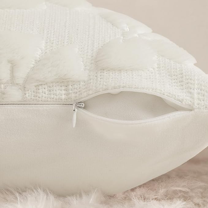 decorUhome Cream White Bow Pillow Covers Set of 2 Coquette Aesthetic Cute Preppy Plush Faux Pillowcases for Girly Bedroom or Couch 16x16 Inch