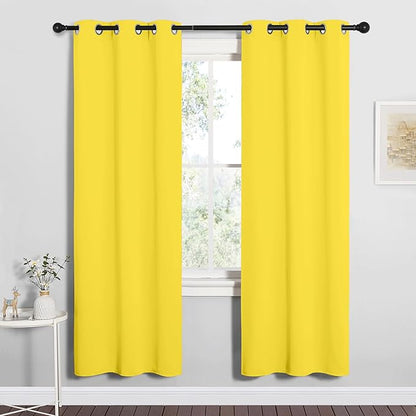 NICETOWN Bedroom Curtain Panels Draperies, Thermal Insulated Solid Grommet Curtains/Drapes (Bright Yellow, 1 Pair, 34 by 72-inch)