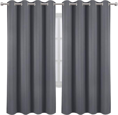 LEMOMO Grey Thermal Blackout Curtains/52 x 72 Inch/Set of 2 Panels Room Darkening Curtains for Bedroom