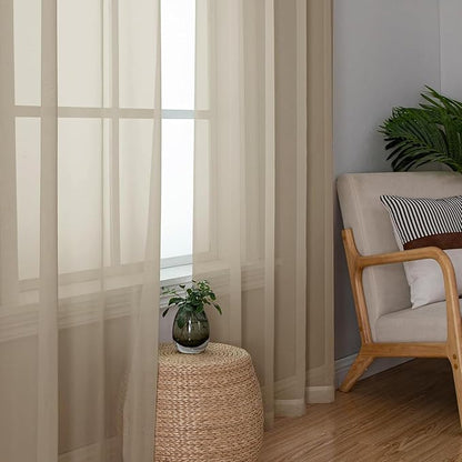 Aiyufeng Taupe Sheer Curtains 84 Inches Long 2 Panels Set, Semi Transparent Voile Rod Pocket Sheer Window Drapes for Bedroom Bed Canopy Living Room Dining Wedding Party Backdrop, 40W x 84L inch