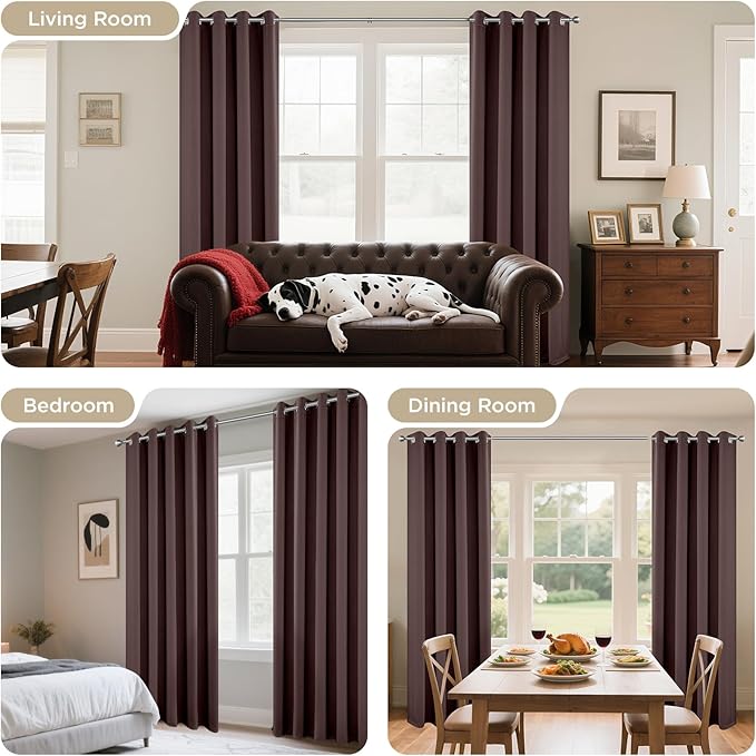 Joydeco Blackout Curtains 84 Inch Length 2 Panels Set, Thermal Insulated Long Curtains& Drapes 2 Burg, Room Darkening Grommet Drapes for Living Room Bedroom Window (W52 x L84 Inch, Chocolate)