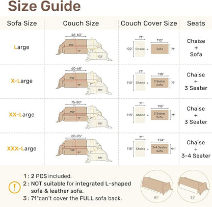 Sectional Couch Covers, 2 Pieces Washable L Shaped Couch Covers Sofa Blanket for Dogs Pet Friendly Sectional Sofa Slipcovers Furniture Covers,71"x 102"+ 71"x 110",(Large,Cream White)