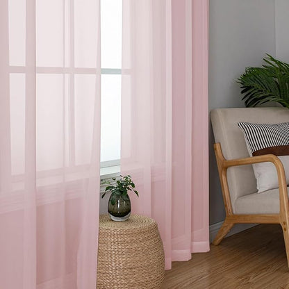 Aiyufeng Blush Pink Sheer Curtains 96 Inches Long 2 Panels Set, Light Filtering Soft Airy Voile Rod Pocket Baby Pink Sheer Window Drapes for Bedroom Living Room, Each 42Wx96L Inches