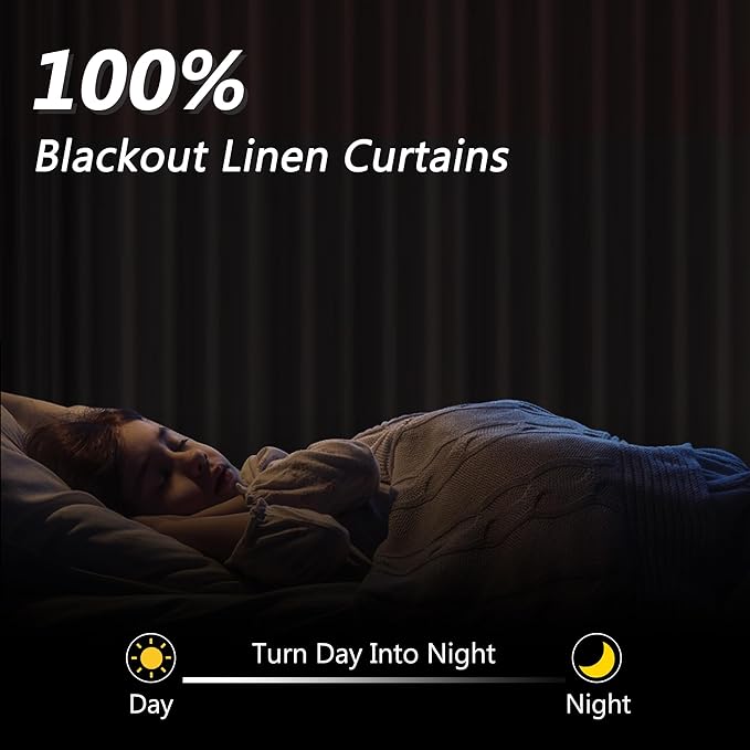 Guken White 100% Blackout Linen Curtains 90 Inch Length 2 Panels Set for Living Room Bedroom Back Tab Thermal Insulated Black Out Drapes Room Darkening Farmhouse Window Curtains 90 Inches Long