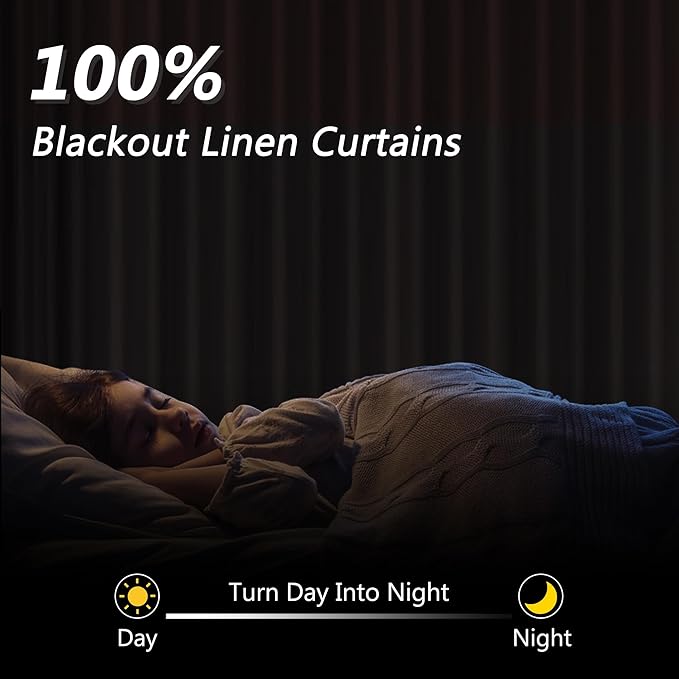 Guken Cream 100% Blackout Linen Curtains 96 Inch Length 2 Panels Set for Living Room Bedroom Back Tab Thermal Insulated Black Out Drapes Room Darkening Window Curtains Ivory Natural