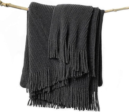 lifein Throw Blanket for Couch, Soft Boho Decor Bed Throw,Cozy Grey Knitted Chenille Small Farmhouse Lightweight Throw (Dark Grey,60 * 80")