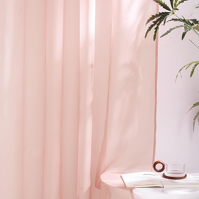 NICETOWN Light Pink Sheer Curtains 96 inches Long, Grommet Voile Sheer Textured Airy & Lightweight Curtains & Drapes Light Filtering for Bedroom/Living Room, W54 x L96, 2 Panels