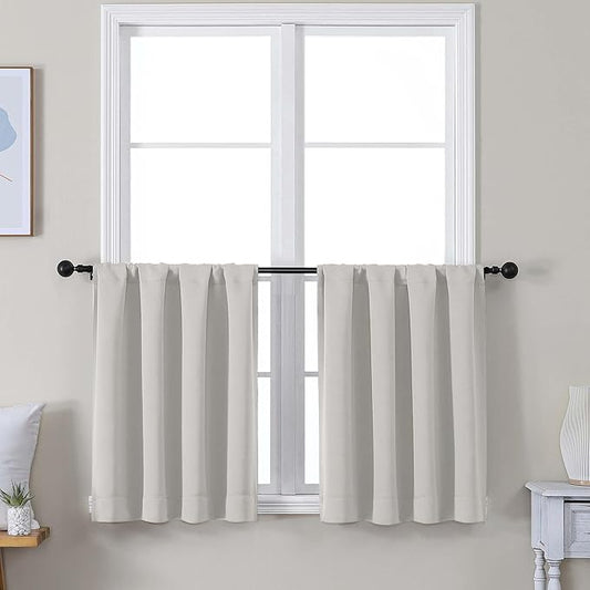 Simplebrand Ava Natural Short 24 Inches Blackout Curtain 2 Panels Set, Half Window Rod Pocket Privacy Curtain Tiers for Kitchen, Curtains Blackout for Bathroom Shades, W30 x L24 Inch, Natural