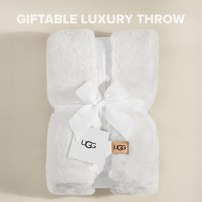 UGG Euphoria Faux Fur Throw Blanket, Warm Fluffy for Couch or Bed, Luxury Bedroom Decor, Blankets, Machine Washable, 50-inch x 70-inch, White Snow