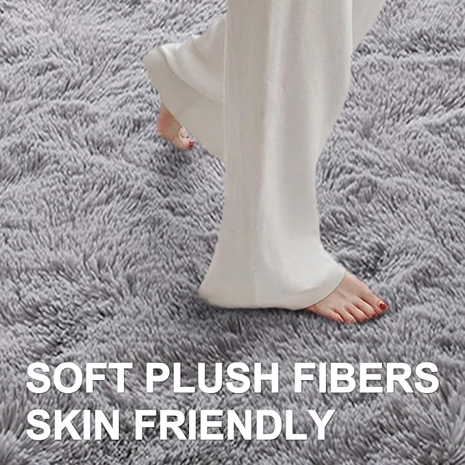 4x6 Ft Shag Rugs for Bedroom Living Room, Ultra Soft Fluffy Furry Area Rugs for Indoor Floor, Aesthetic Carpet for Kids Home Decor (Light Grey)
