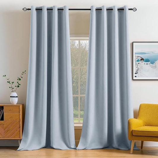 MIULEE Blackout Curtains 96 Inches Long for Bedroom Living Room Thermal Insulated Room Darkening Grommet Top Solid Light Blocking Drapery Set of 2 Window Panels Light Blue