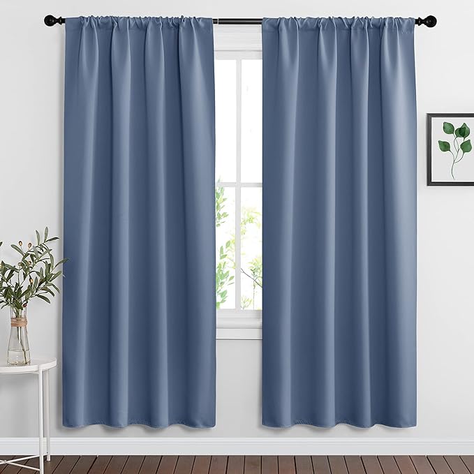 RYB HOME Blackout Curtains for Bedroom Living Room 72 inches Long, Thermal Insulated Privacy Rod Pocket Drapes for Nursery Office Home Theater, Width 42 by Length 72, Stone Blue, 2 Panels