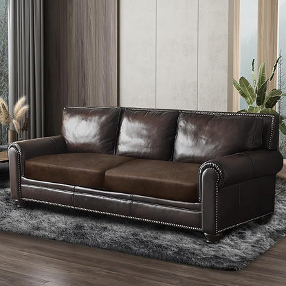 Leather Look Couch Cushion Covers Sofa Seat Slipcovers Sets Couches Furniture Protector for Sectional Armchair Loveseat Pets Kids Stretch Spandex Fabric (2 Cushion Sofa, Brown)
