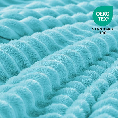 BEDELITE Fleece Throw Blanket for Couch – 3D Ribbed Jacquard Soft and Warm Decorative Fuzzy Blanket – Cozy, Fluffy, Plush Lightweight Light Blue Throw Blankets for Bed, Sofa, 50x60 inches