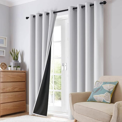SimpleHome 100% Blackout Curtains for Bedroom,Thermal Insulated White Grommet Window Drapes Room Darkening Curtains for Living Room with Black Back,38 x 84 Inch,2 Panels