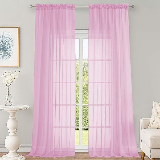 OWENIE Sheer Pink Curtains 108 Inches Long for Living Room Bedroom 2 Panels Set, Lightweight Airy Pink Sheer Curtain, Filmy Voile Rod Pocket, 2 PCS, Each 59" W x 108" L