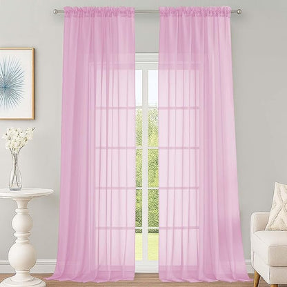 OWENIE Sheer Pink Curtains 108 Inches Long for Living Room Bedroom 2 Panels Set, Lightweight Airy Pink Sheer Curtain, Filmy Voile Rod Pocket, 2 PCS, Each 59" W x 108" L