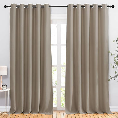 NICETOWN Blackout Taupe Curtains & Drapes 90 inches Long for Bedroom - Noise Reducing Thermal Insulated Grommet Room Darkening Window Treatments for Sliding Glass Door (2 Panels, 66 x 90 Inch)
