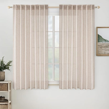 MIULEE Natural White Linen Curtains 60 Inch Length 2 Panels for Bedroom Living Room, Soft Thick Linen Textured Window Drapes Semi Sheer Light Filtering Back Tab Rod Pocket Burlap Look Decor