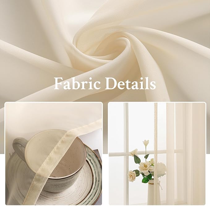 MIULEE 2 Panels Solid Color Sheer Window Curtains Elegant Window Voile Panels/Drapes/Treatment for Bedroom Living Room (54X54 Inches Cream)