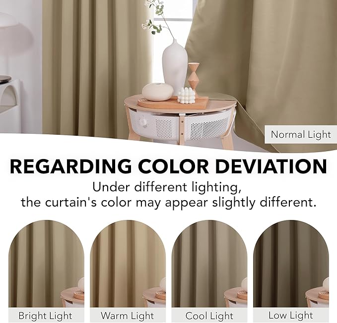 Deconovo Solid Back Tab and Rod Pocket Curtains Thermal Insulated Blackout Window Curtains for Kitchen 52Wx54L Inch Khaki 2 Panels