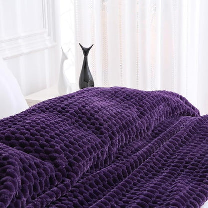 Puncuntex Deep Purple Throw Blanket 108"×90" inches Fuzzy 3D Jacquard Decorative Flannel Fleece Super Soft Plush Cozy Blanket for Couch Sofa Chair Lightweight