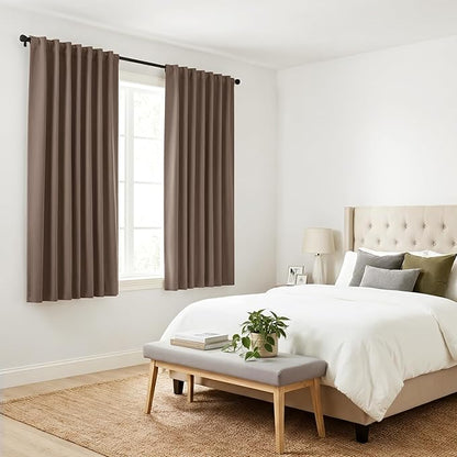 PONY DANCE Decorative Window Drapes - Blackout Thermal Insulated Curtain Draperies Home Decoration Back Tab/Rod Pocket Blackout Curtain Panels for Bedroom, 42-inch by 63-inch, Mocha, Set of 2