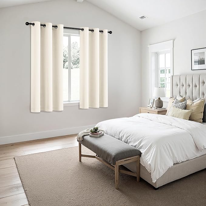 MIULEE Beige White Blackout Curtains for Bedroom Living Room 45 Inches Long 2 Panels, Thermal Insulated Room Darkening Drapes Solid Grommet Noise Reduction Light Blocking Window Treatments 40x45 Inch