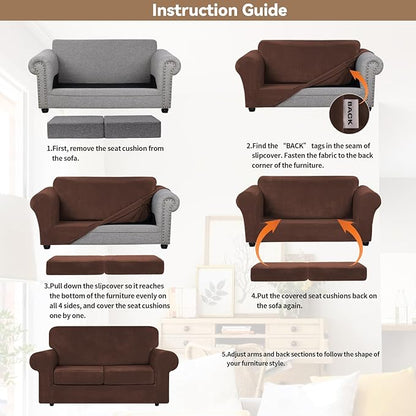 WEERRW Velvet Couch Covers for 2 Cushion Couch Sofa - High Stretch Luxury Velvet Plush 3 Pieces Sofa Slipcovers with Elastic Bottom, Furniture Protector for Pets, Machine Washable, Chocolate, Medium