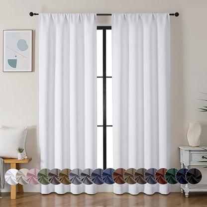 Simplebrand Ava Pure White Curtains for Bedroom 72 Inch Length 2 Panels Set, Light Filtering Window Treatment, Light Filtering Curtain Drapes, Soft Casual Rod Pocket Privacy Curtains, W40 x L72 Inch