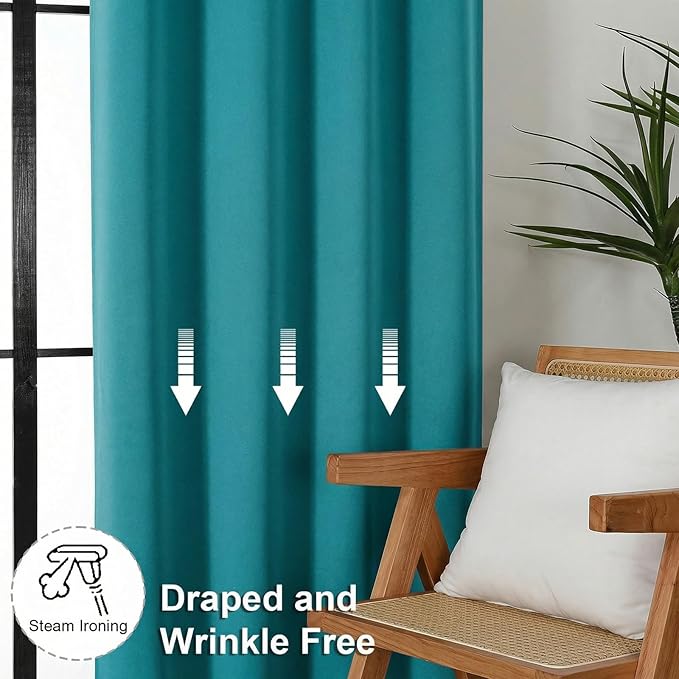 Simplebrand Ava Teal Blackout Curtains for Bedroom 84 Inch Length 2 Panels Set, Solid Thermal Insulated Privacy Nursery Window Treatment Curtains Blackout Drapes, W40 x L84 Inch, Teal