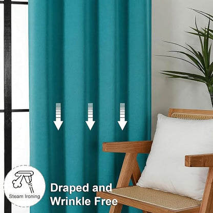 Simplebrand Ava Teal Blackout Curtains for Bedroom 96 Inches Long 2 Panels, Solid Thermal Insulated, Energy Saving Nursery Window Treatment Curtains Blackout Drapes, W40 x L96 Inch, Teal
