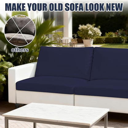 Patio Stretch Cushion Covers, Chair Cushion Covers& Sofa Replacement Slipcovers for Patio Furniture Cushion Covers, Washable Reusable Furniture Protector (4, Navy)