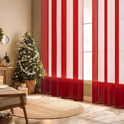 MIULEE 2 Panels Red Solid Color Sheer Christmas Window Curtains Elegant Window Voile Panels/Drapes/Treatment for Bedroom Living Room (54X54 Inches)
