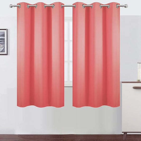 LEMOMO Coral Blackout Curtains 38 x 63 Inch Length/Set of 2 Curtain Panels/Thermal Insulated Room Darkening Blackout Curtains for Bedroom