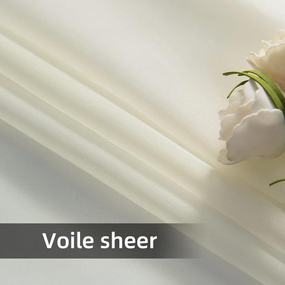 youleyar Solid Sheer Rod Pocket Curtain Voile Draperies 2 Panels Ivory Beige Black Grey Coffee 60 Inch Width 96 Inch Long 1 Pair for Kitchen Bedroom Children Living Room Yard(Ivory,60Wｘ96L)