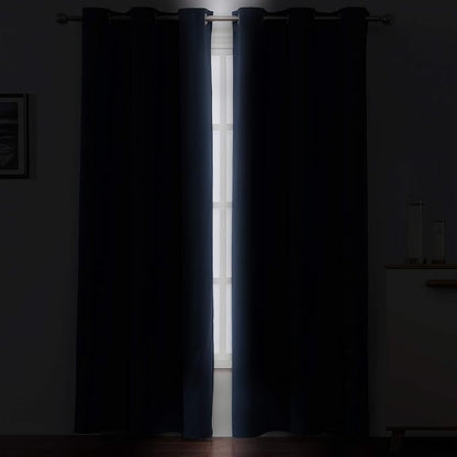 LEMOMO Navy Blue Blackout Curtains 34 x 84 Inch Length/Set of 2 Curtain Panels/Thermal Insulated Room Darkening Blackout Curtains for Bedroom