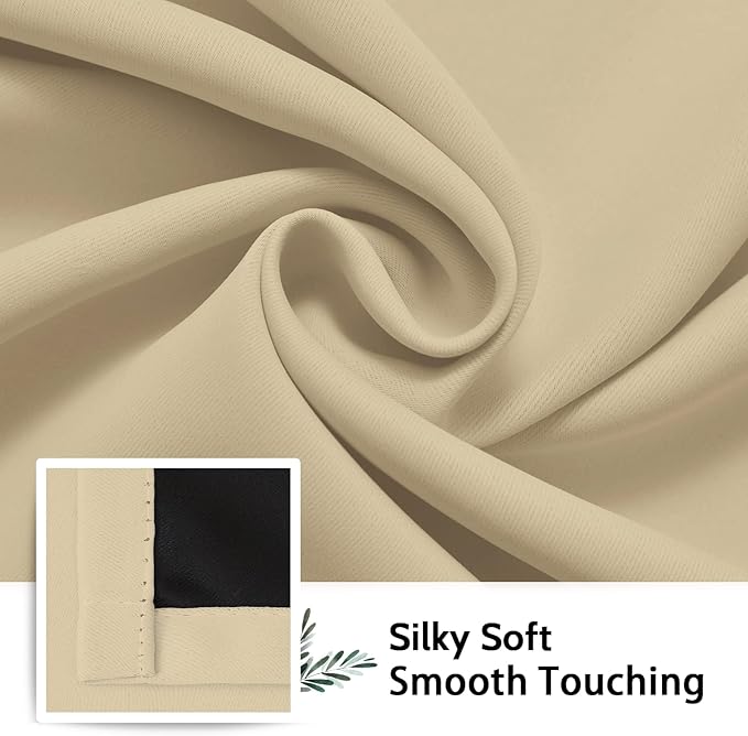 SimpleHome 100% Blackout Curtains for Bedroom,Thermal Insulated Beige Grommet Window Drapes Room Darkening Curtains for Living Room with Black Back,42 x 45 Inch,2 Panels