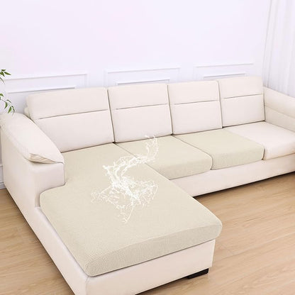 hyha Waterproof Couch Cushion Covers for Pets, Non Slip Sofa Seat Cover for Dogs Washable, Soft Thick Stretch Jacquard Fabric, Sofa Slipcovers with Elastic Bottom (1 Chaise+2 Seater, Light Beige)