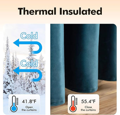 MIULEE Blue Velvet Curtains 90 Inches Length Blackout Curtains Thermal Insulated Soundproof Room Darkening Grommet Curtains/Drapes for Living Room Bedroom 52 x 90 Inch 2 Pcs Peacock Blue