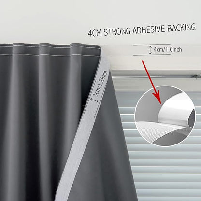 Magic Tape Stick On Curtains Window Shades Pull Down Blackout Window Cover Blackout Curtains for Bedroom No Drillng Self Adhesive Curtains No Rod Small Curtain, 59" W X 84" L, Grey, 1 Panel