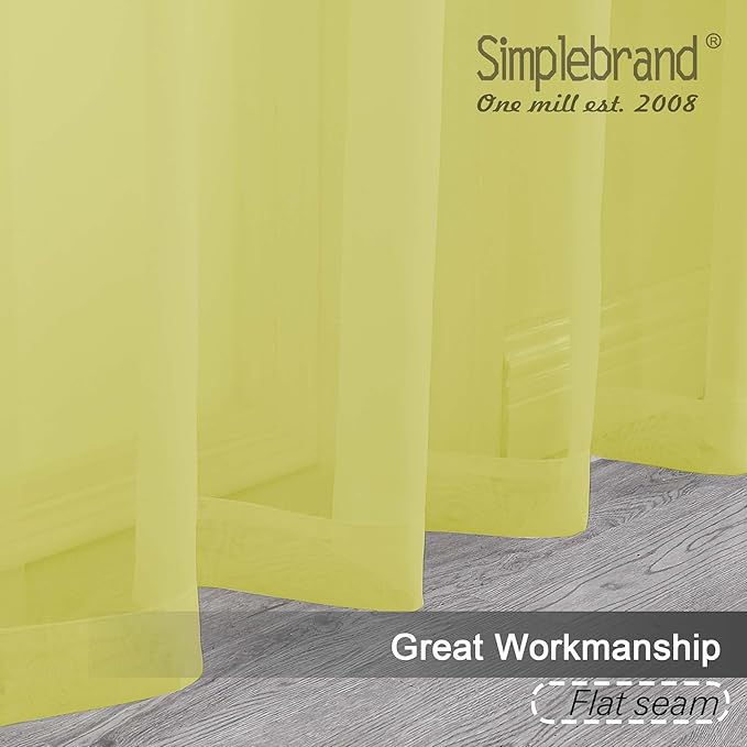 Simplebrand Lemon Sheer Curtains 96 Inches Long, Light Filtering Rod Pocket Solid Color Window Sheer Curtain Panels, Elegant Curtains & Drapes for Living Room, Bedroom 2 Panels (Lemon, 42" W x 96" L)