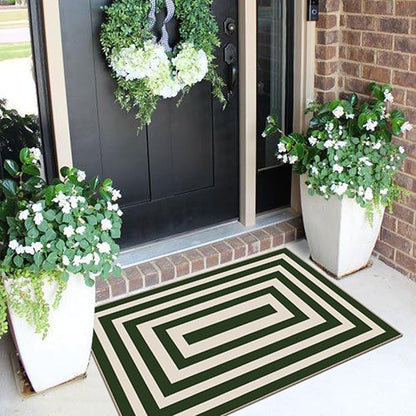 Front Door Mat Outside Entrance - 2x3 Green White Non-Slip Washable Doormat Indoor Outdoor Entrance Geometric Bordered Rug Small Throw Rugs for Entryway Bedroom Kitchen Front Porch Decor