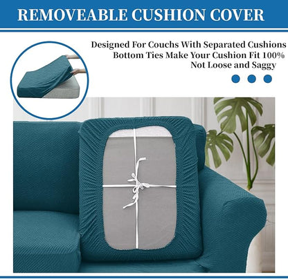 XINEAGE New 3 Pieces Couch Covers for 2 Extra Large Cushion Sofa Super Stretch Sofa Cover for 2 Large Seat Universal Loveseat Slip Cover for Living Room (Peacock Blue), 71"-91"(2 Cushions)