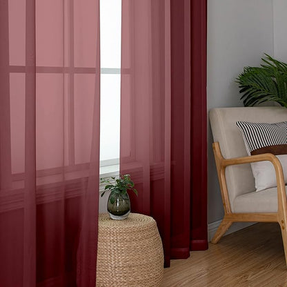 Aiyufeng Sheer Window Curtain Panels 90 Inch Long 2 Pieces, Voile Top Dual Rod Pocket Breathable Fashion Drapes Window Treatment for Wedding Ceremony/Bedroom/Living Room, 42W x 90L inches, Burgundy