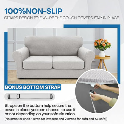 XINEAGE 2026 New 4 Pieces Couch Covers for 3 Cushion Couch Super Stretch Thick Soft Sofa Cover Anti Slip Sofa Slipcover Dogs Cats Furniture Protector (Silver Grey, 71"-91")