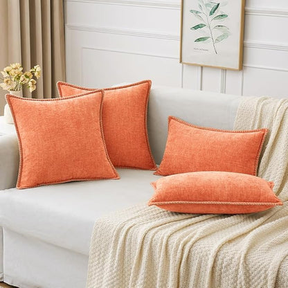 MIULEE Pack of 2 Couch Throw Pillow Covers 20x20 Inch Coral Red Farmhouse Decorative Pillow Covers with Stitched Edge Soft Chenille Solid Dyed Pillow Covers for Sofa Bed Living Room
