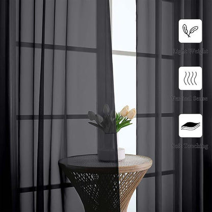 Lecloud Black Sheer Curtains 108 Inches Long 2 Panels Set, Extra Wide Airy Voile Sheer Curtains for Living Room, Light Filtering Window Curtain Drapes with Dual Rod Pocket, 59" W x 108" L